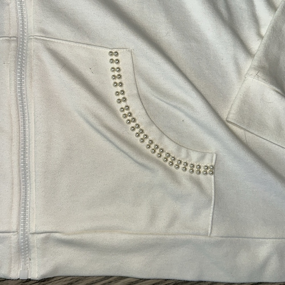 Quacker factory White‎ Zip-Up Hoodie with bead Accents women’s XL - Picture 3 of 11